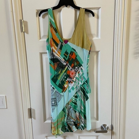 Save the Queen Asymmetrical Hem Abstract Print Sleeveless Dress XL - Picture 4 of 13